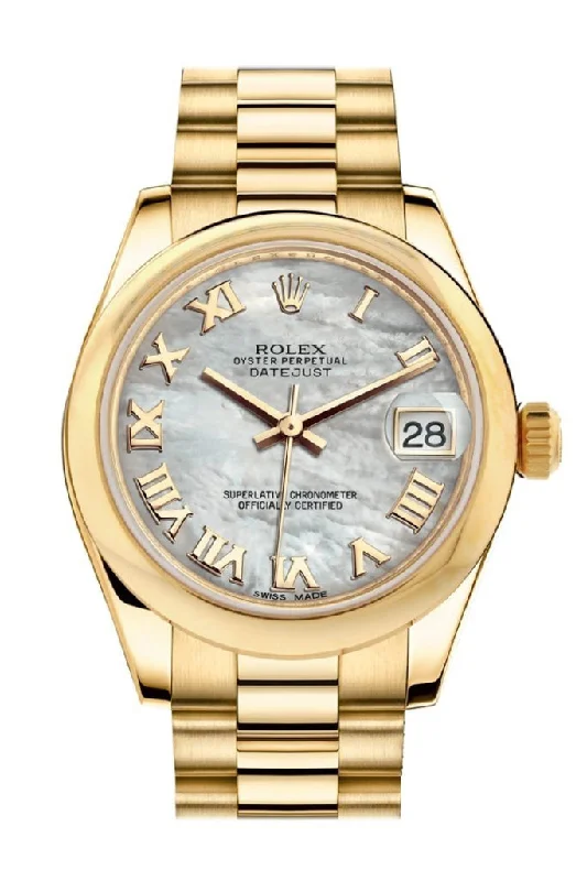 Rolex Datejust 31 White Mother of Pearl Roman Dial 18K Yellow Gold President Ladies Watch 178248 Pre-owned-Rolex Yacht-Master II Watch