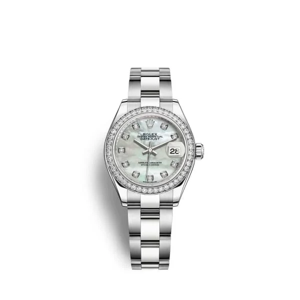 Rolex Lady-Datejust 28mm - Ref: 279384rbr-0012 - White Mother of Pearl Diamond Dial & Diamond Bezel, Stainless Steel Oyster Bracelet Women's Watch-Rolex Datejust 116234 Watch