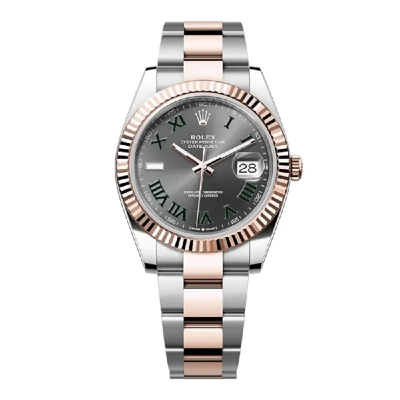 Rolex Datejust 41mm - Ref: 126331-0015 - Slate Grey Wimbledon Roman Dial & Fluted Bezel, Two Tone Stainless Steel & 18K Rose Gold Oyster Bracelet Men's Watch-Rolex Submariner 114060 Watch