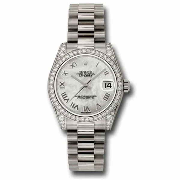 Rolex Datejust 31mm - Ref: 178159 mrp - White Mother of Pearl Dial & Diamond Bezel, 18K White Gold President Bracelet Women's Watch-Rolex Submariner Men’s Watch