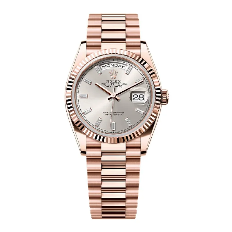 2024 Release Rolex Day-Date 36 mm | 18k Everose gold President bracelet | Silver Diamond dial Fluted bezel | Men's Watch 128235-Rolex Submariner 116610LN Watch