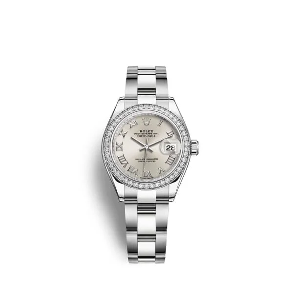 Rolex Lady-Datejust 28mm - Ref: 279384rbr-0010 - Silver Roman Dial & Diamond Bezel, Stainless Steel Oyster Bracelet Women's Watch-Rolex Milgauss 116400GV Green Crystal Watch