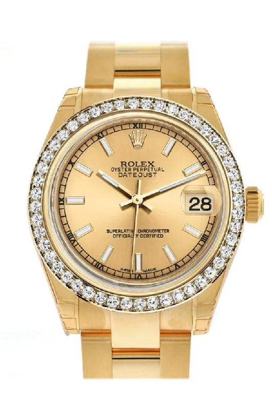 Rolex Datejust 31 Champagne Dial Diamond Bezel 18K Yellow Gold Ladies Watch 178288 Pre-owned-Rolex Day-Date 36mm Yellow Gold Watch