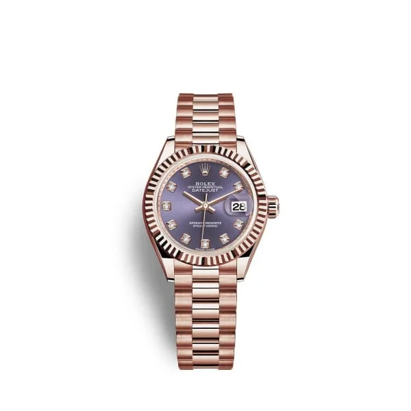 Rolex Lady Datejust 28mm - Ref: 279175-0019 - Aubergine Purple Dial, 18K Rose Gold President Bracelet Women's Watch-Rolex Yacht-Master 40mm Everose Gold Watch