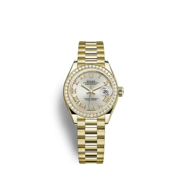 Rolex Lady Datejust 28mm - Ref: 279138rbr-0017 - Silver Dial, 18K Yellow Gold President Bracelet Women's Watch-Rolex Explorer I Watch