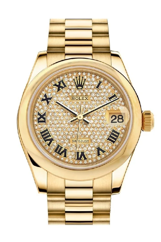 Rolex Datejust 31 Diamond Paved Dial 18K Yellow Gold President Ladies Watch 178248 Pre-owned-Rolex Submariner Hulk 116610LV Watch