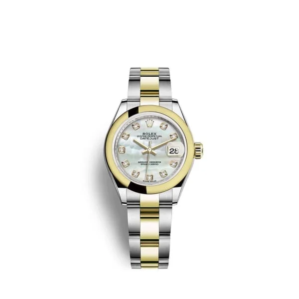 Rolex Lady-Datejust 28mm - Ref: 279163-0014 - White Mother of Pearl Diamond Dial, Two Tone Stainless Steel & 18K Yellow Gold Oyster Bracelet Women's Watch-Rolex Daytona 116520 White Dial Watch