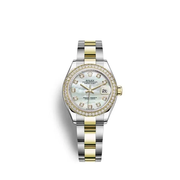 Rolex Lady-Datejust 28mm - Ref: 279383rbr-0020 - White Mother of Pearl Diamond Dial & Diamond Bezel, Two Tone Stainless Steel & 18K Yellow Gold Oyster Bracelet Women's Watch-Rolex Milgauss 116400GV Watch