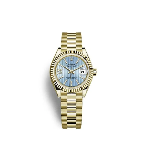 Rolex Lady-Datejust 28mm - Ref: 279178-0009 - Cornflower Blue  Diamond Dial, 18K Yellow Gold President Bracelet Women's Watch-Rolex Submariner Date Watch