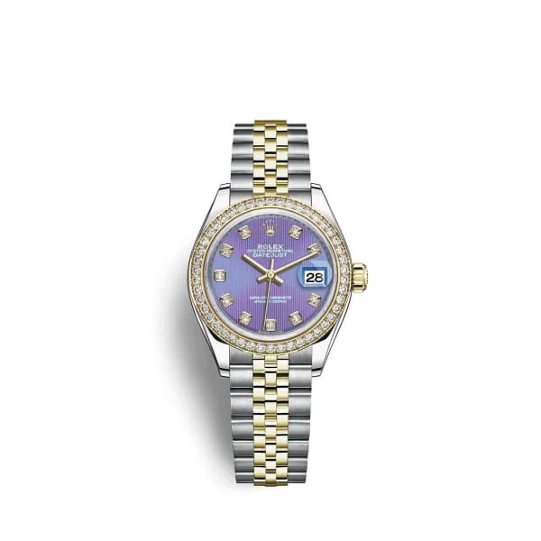 Rolex Lady-Datejust 28mm - Ref: 279383rbr-0015 - Lavender Purple Diamond Dial & Diamond Bezel, Two Tone Stainless Steel & 18K Yellow Gold Jubilee Bracelet Women's Watch-Rolex Cosmograph Daytona 116500 Watch