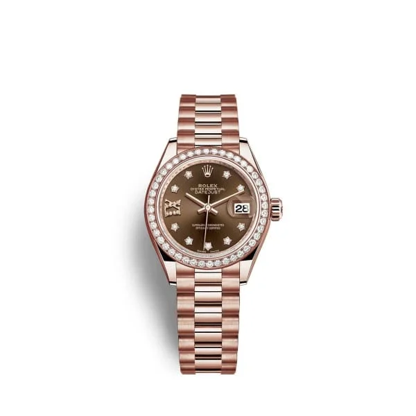 Rolex Lady Datejust 28mm - Ref: 279135rbr-0001 - Chocolate Dial, 18K Rose Gold President Bracelet Women's Watch-Rolex Daytona Stainless Steel Watch