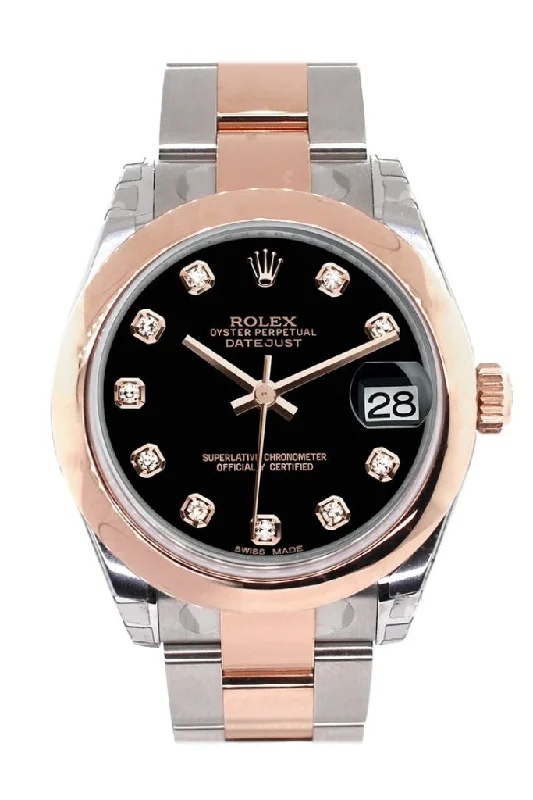 Rolex Datejust 31 Black Diamond Dial 18K Rose Gold Two Tone Ladies Watch 178241 Pre-owned-Rolex Cosmograph Daytona 116503 Watch