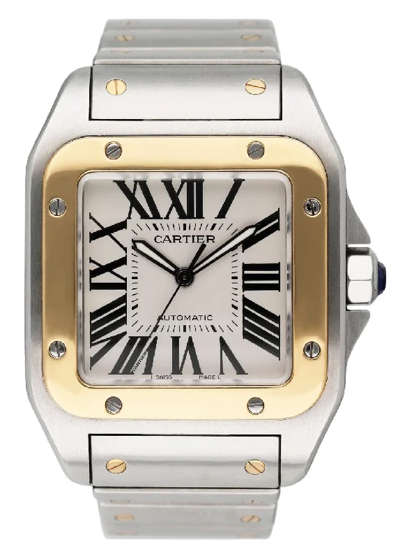 Cartier Santos-100 XL W200728G Two Tones Mens Watch-Cartier C de Cartier 18k Gold Bracelet