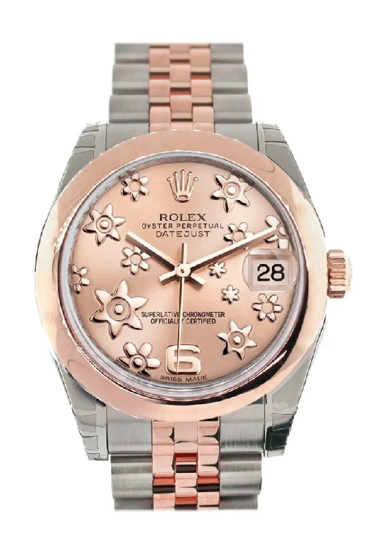 Rolex Datejust 31 Pink Raised Floral Motif Dial 18K Rose Gold Two Tone Jubilee Ladies Whatch 178241-Rolex Cosmograph Daytona Gold Watch