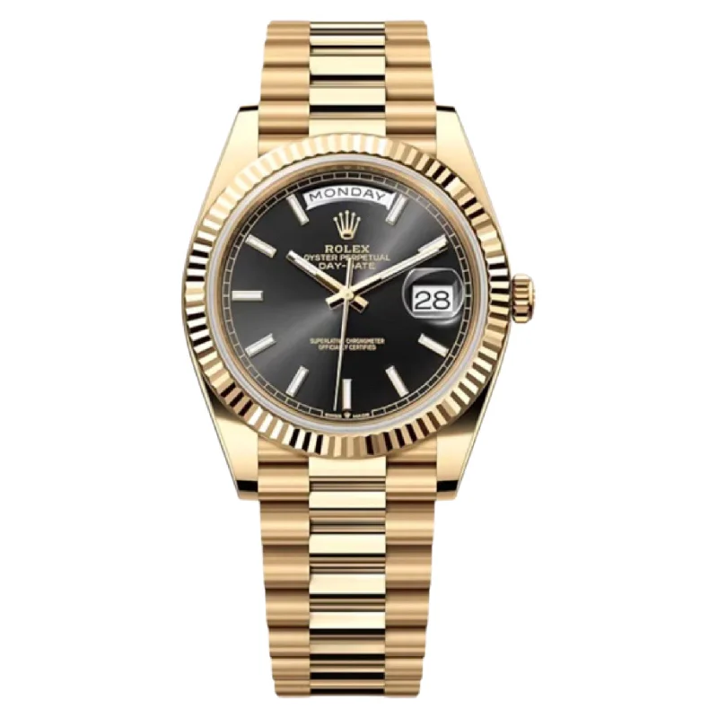 Rolex Day Date 40mm - Ref: 228238 - Black Stick Dial & Fluted Bezel, 18K Yellow Gold President Bracelet Men's Watch-Rolex GMT-Master II 126710BLNR Batman Watch