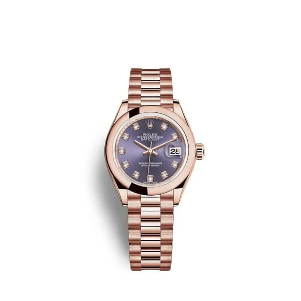 Rolex Lady-Datejust 28mm - Ref: 279165-0019 - Aubergine Purple Diamond Dial, 18K Rose Gold President Bracelet Women's Watch-Rolex Yacht-Master 40mm Everose Gold Watch