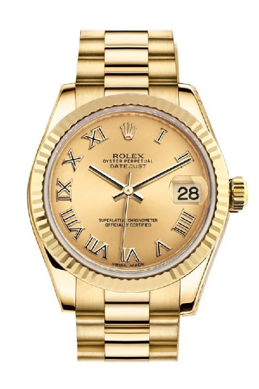 Rolex Datejust 31 Champagne Roman Dial Fluted Bezel 18K Yellow Gold President Ladies Watch 178278 Pre-owned-Rolex Yacht-Master 40mm Diamond Dial Watch