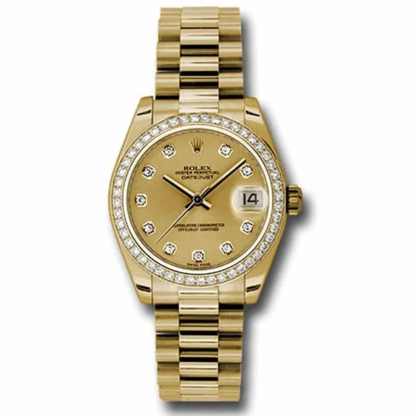 Rolex Datejust 31mm - Ref: 178288 chdp - Champagne Dial & Diamond Bezel, 18K Yellow Gold President Bracelet Women's Watch-Rolex Day-Date 36mm Watch