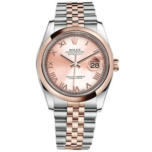 Rolex Datejust 36mm - Ref: 116201CRJJ - Pink Roman Dial, Two Tone Stainless Steel & 18K Rose Gold Jubilee Bracelet Watch-Rolex Milgauss 116400GV Watch Green Crystal