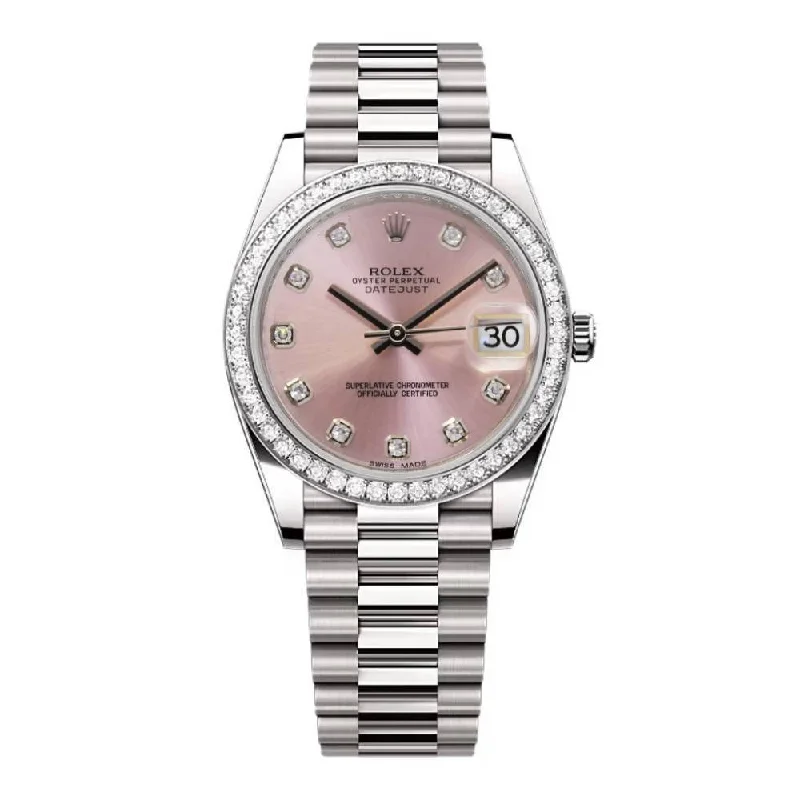 Rolex Lady-Datejust 28mm - Ref: 279136RBR pdp - Pink Diamond Dial & Diamond Bezel, Platinum Presidential Bracelet Women's Watch-Rolex Datejust 36mm Pink Dial Watch