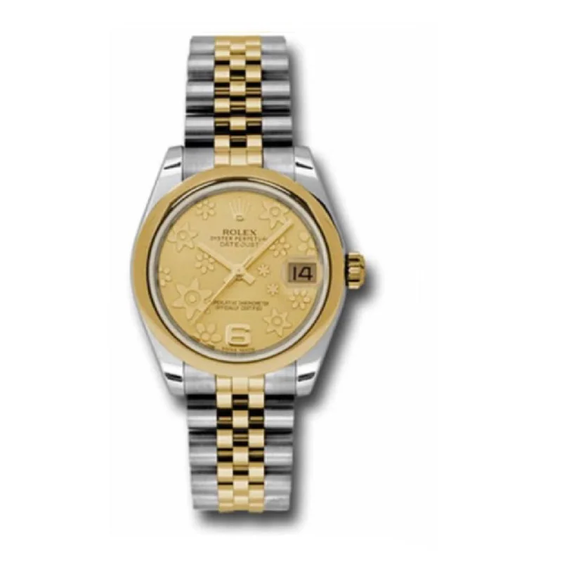 Rolex Datejust 31mm - Ref: 178243 chfj - Champagne Floral Motif Dial, Two Tone Stainless Steel & 18K Yellow Gold Jubilee Bracelet Women's Watch-Rolex GMT-Master II Pepsi Bezel Watch