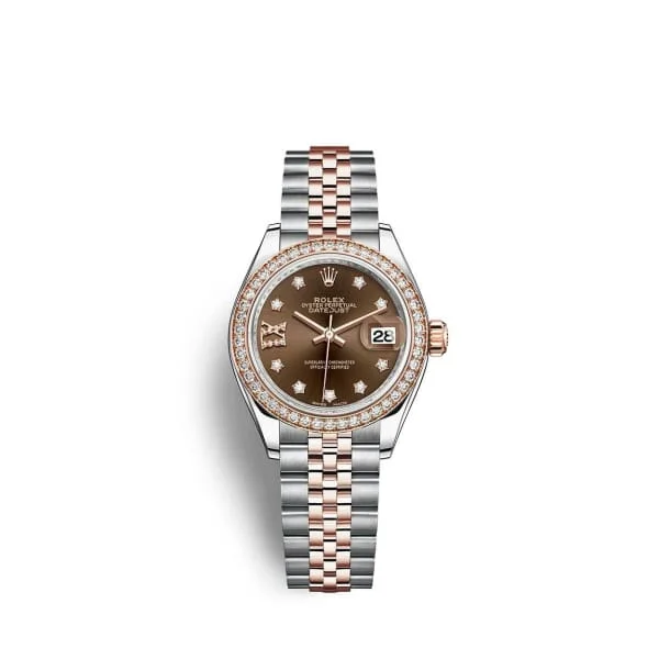 Rolex Lady-Datejust 28mm - Ref: 279381rbr-0003 - Chocolate Diamond Dial & Diamond Bezel, Two Tone Stainless Steel & 18K Rose Gold Jubilee Bracelet Women's Watch-Rolex Submariner Blue Dial Watch