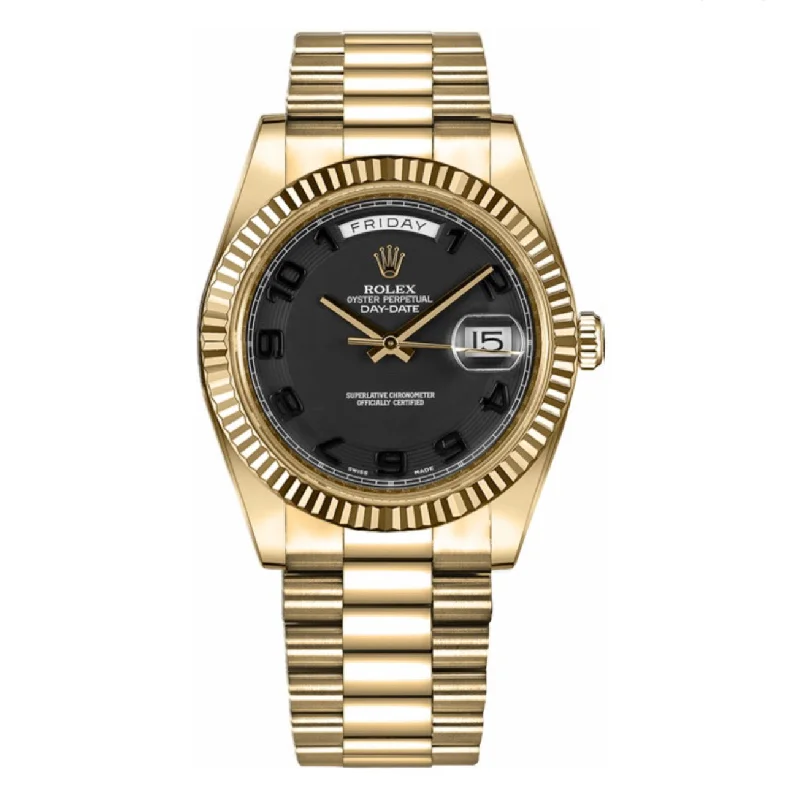 Rolex Day Date 41mm - Ref: 218238 - Black Dial & Fluted Bezel, 18K Yellow Gold President Bracelet Men's Watch-Rolex Datejust 116200 Watch