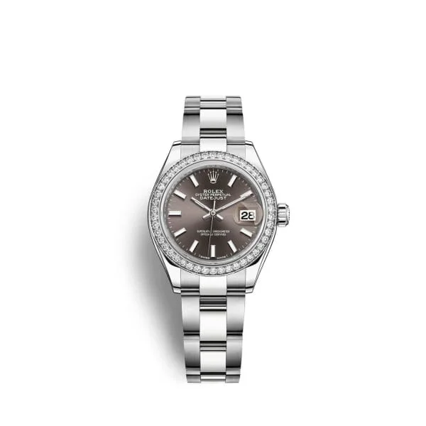 Rolex Lady-Datejust 28mm - Ref: 279384rbr-0014 - Dark Grey Stick Dial & Diamond Bezel, Stainless Steel Oyster Bracelet Women's Watch-Rolex GMT-Master II Red and Blue Watch