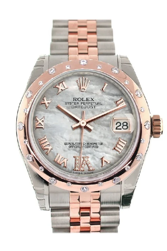 Rolex Datejust 31 White Mother of Pearl Roman Large VI Diamond Dial Diamond Bezel 18K Rose Gold Two Tone Jubilee Watch 178341 Pre-owned-Rolex Datejust 41mm Black Dial Watch