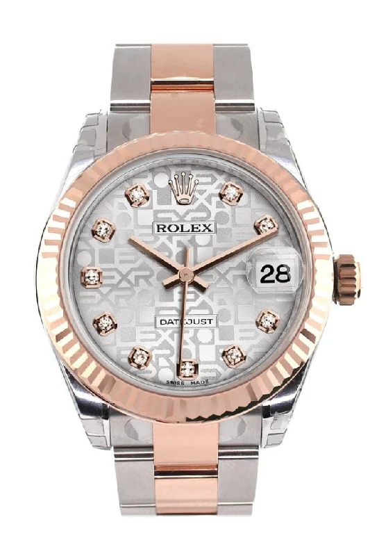 Rolex Datejust 31 Silver Jubilee Diamond Dial Fluted Bezel 18K Rose Gold Two Tone Ladies Watch 178271 Pre-owned-Rolex Day-Date 40mm Yellow Gold Watch