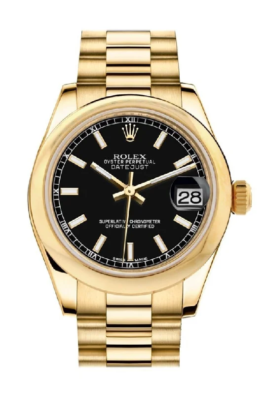 Rolex Datejust 31 Black Dial 18K Yellow Gold President Ladies Watch 178248 Pre-owned-Rolex Submariner Date 40mm Watch