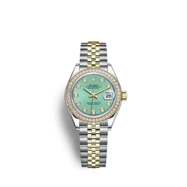 Rolex Lady-Datejust 28mm - Ref: 279383rbr-0013 - Mint Green Diamond Dial & Diamond Bezel, Two Tone Stainless Steel & 18K Yellow Gold Jubilee Bracelet Women's Watch-Rolex Oyster Perpetual 41mm Watch