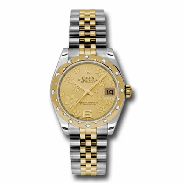 Rolex Datejust 31mm - Ref: 178343 chfj - Champagne Floral Dial & Diamond Bezel, Two Tone Stainless Steel & 18K Yellow Gold Jubilee Bracelet Women's Watch-Rolex Explorer II 42mm Watch