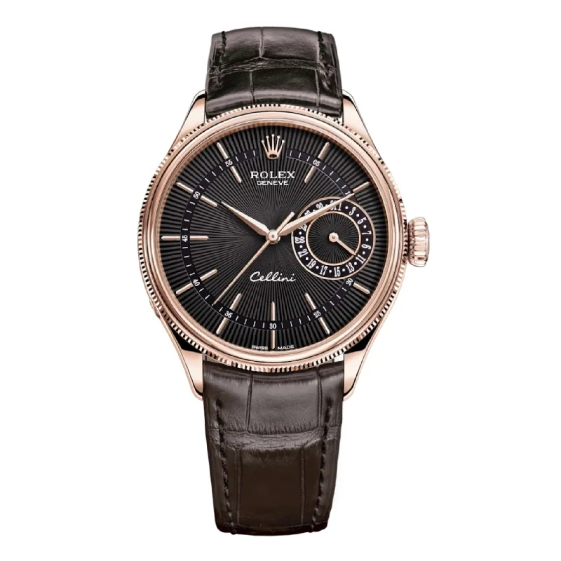 Rolex Cellini Date 39mm - Ref: 50515-0010 - Black Guilloche Index Dial, Domed & Fluted Double Bezel, 18K Rose Gold & Tobacco Brown Leather Strap Watch-Rolex GMT-Master II 126710BLRO Pepsi Watch