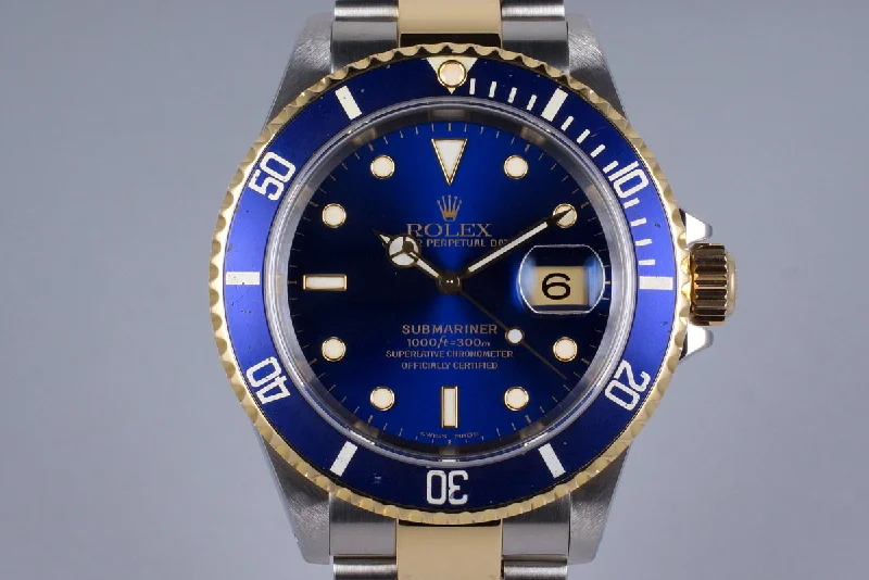 1999 Rolex Two Tone Blue Submariner 16613 with Box and Papers-Rolex Explorer 39mm Black Dial Watch