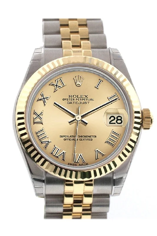 Rolex Datejust 31 Champagne Roman Dial Fluted Bezel 18K Gold Two Tone Jubilee Ladies 178273 Pre-owned-Rolex Day-Date 36mm Watch