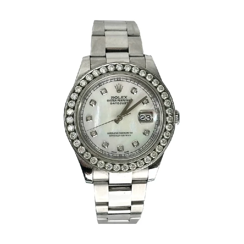 Rolex Datejust II 41mm - Ref: 116334 - White Mother of Pearl Dial & Diamond Bezel, Stainless Steel Oyster Bracelet Men's Watch-Rolex Cosmograph Daytona 116520 Black Dial Watch