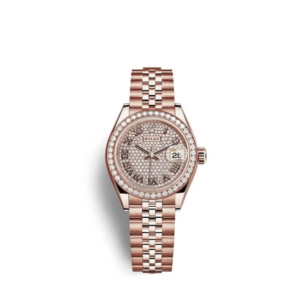 Rolex Lady-Datejust 28mm - Ref: 279135rbr-0022 - Roman Diamond Pave Dial & Diamond Bezel, 18K Rose Gold Jubilee Bracelet Women's Watch-Rolex Datejust 36mm Watch