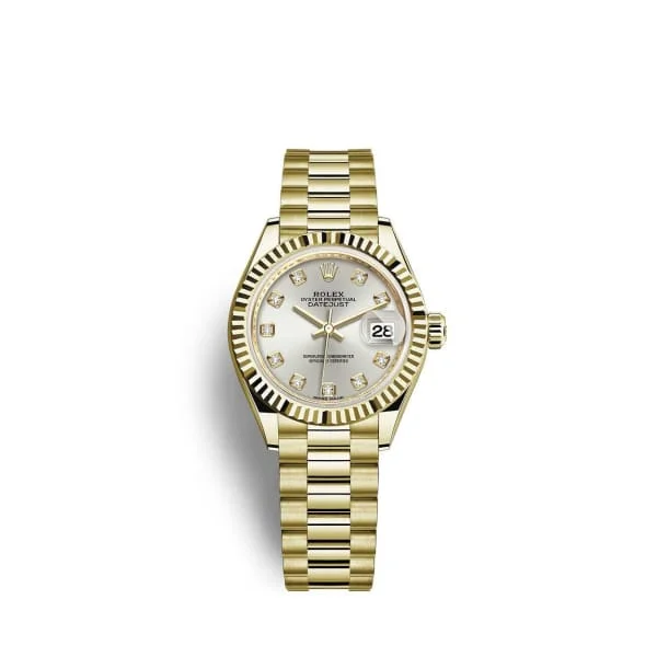 Rolex Lady Datejust 28mm - Ref: 279178-0015 - Silver Dial, 18K Yellow Gold President Bracelet Women's Watch-Rolex Daytona Men’s Chronograph Watch