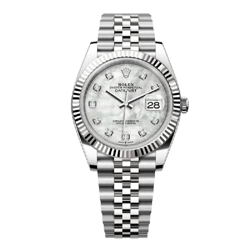 Rolex Datejust 41mm - Ref: 126334-0020 - White Mother of Pearl Diamond Dial, Stainless Steel Jubilee Bracelet Men's Watch-Rolex Datejust 116234 Black Dial Watch