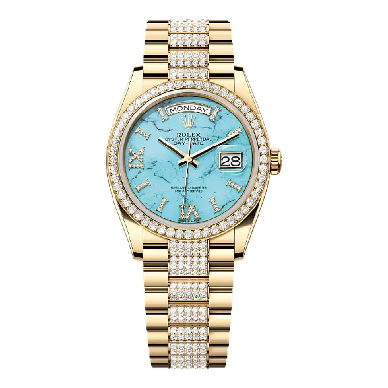 Rolex Day Date 36mm - Ref: 128348rbr-0038 - Tiffany Blue Turquoise Diamond Dial & Diamond Bezel, 18K Yellow Gold & Diamonds President Bracelet Watch-Rolex Submariner 114060 Watch