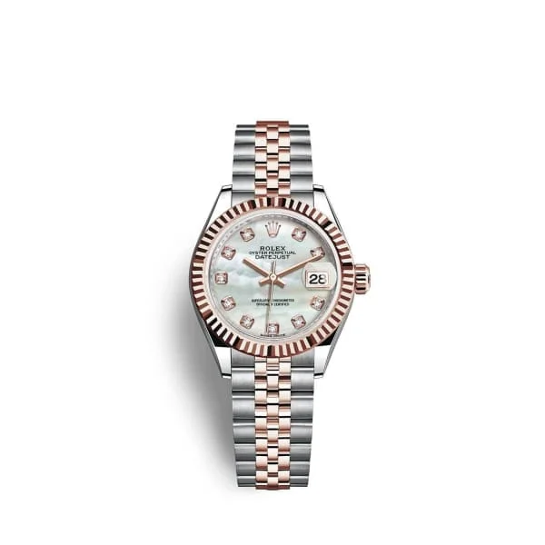 Rolex Lady-Datejust 28mm - Ref: 279171-0013 - White Mother of Pearl Diamond Dial, Two Tone Stainless Steel & 18K Rose Gold Jubilee Bracelet Women's Watch-Rolex Submariner 116618LB Yellow Gold Watch