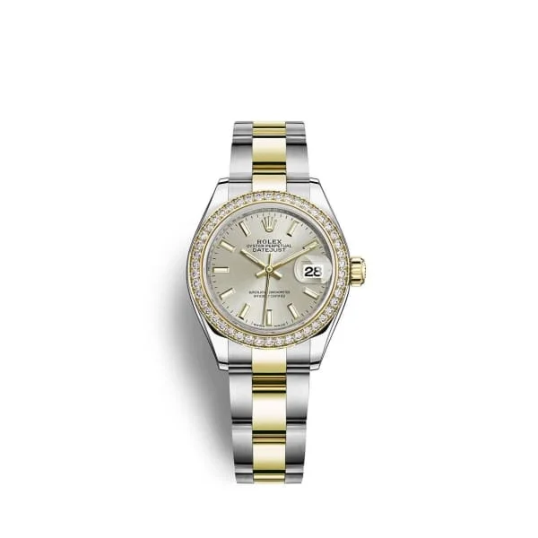 Rolex Lady-Datejust 28mm - Ref: 279383rbr-0018 - Silver Stick Dial & Diamond Bezel, Two Tone Stainless Steel & 18K Yellow Gold Oyster Bracelet Women's Watch-Rolex Daytona Stainless Steel Watch