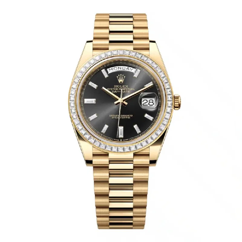 Rolex Day Date 40mm - Ref: 228398tbr-0001 - Black Diamond Dial, 18K Yellow Gold President Bracelet Men's Watch-Rolex Day-Date Platinum Watch