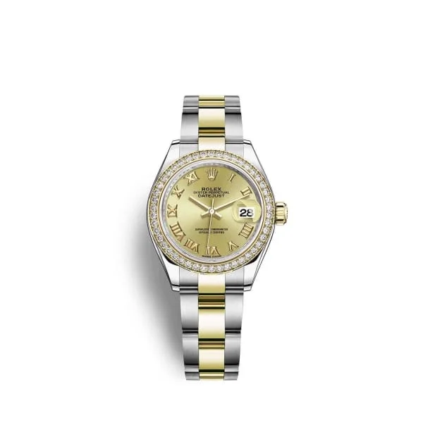 Rolex Lady-Datejust 28mm - Ref: 279383rbr-0010 - Champagne Roman Dial & Diamond Bezel, Two Tone Stainless Steel & 18K Yellow Gold Oyster Bracelet Women's Watch-Rolex GMT-Master II Green Dial Watch