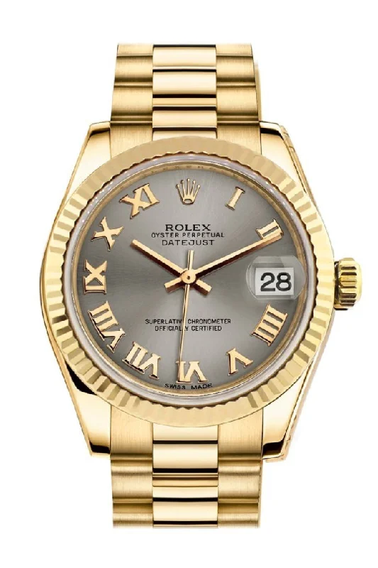 Rolex Datejust 31 Steel Roman Dial Fluted Bezel 18K Yellow Gold President Ladies Watch 178278 Pre-owned-Rolex Milgauss 116400GV Watch Green Crystal