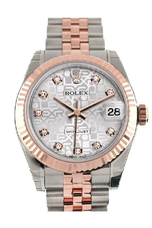 Rolex Datejust 31 Silver Jubilee Diamond Dial Fluted Bezel 18K Rose Gold Two Tone Jubilee Ladies Watch 178271 Pre-owned-Rolex Oyster Perpetual 41mm Watch