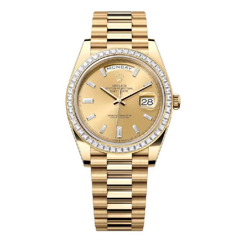 Rolex Day Date 40mm - Ref: 228398tbr-0002 - Champagne Diamond Dial & Diamond Bezel, 18K Yellow Gold President Bracelet Men's Watch-Rolex Submariner 16610 Watch