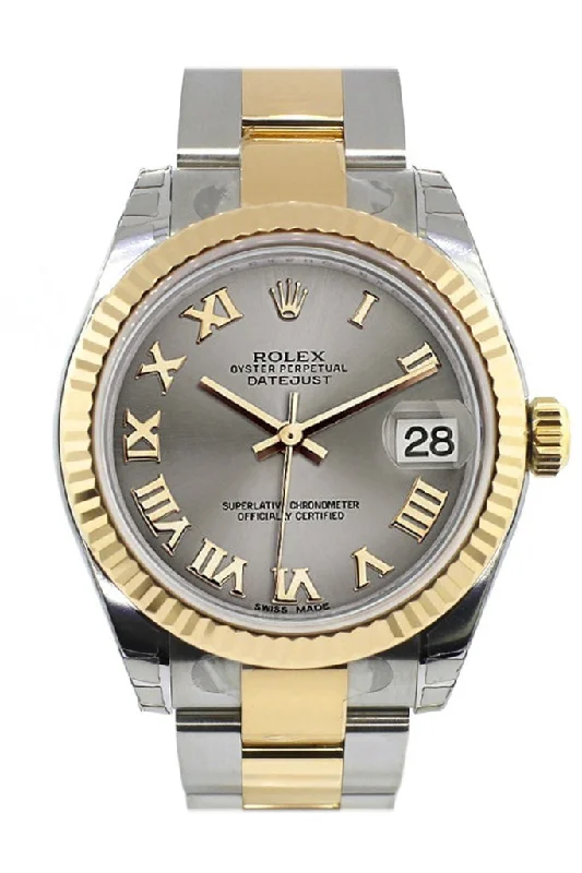 Rolex Datejust 31 Steel Roman Dial Fluted Bezel 18K Gold Two Tone Ladies 178273 Pre-owned-Rolex Datejust 41mm Diamond Dial Watch