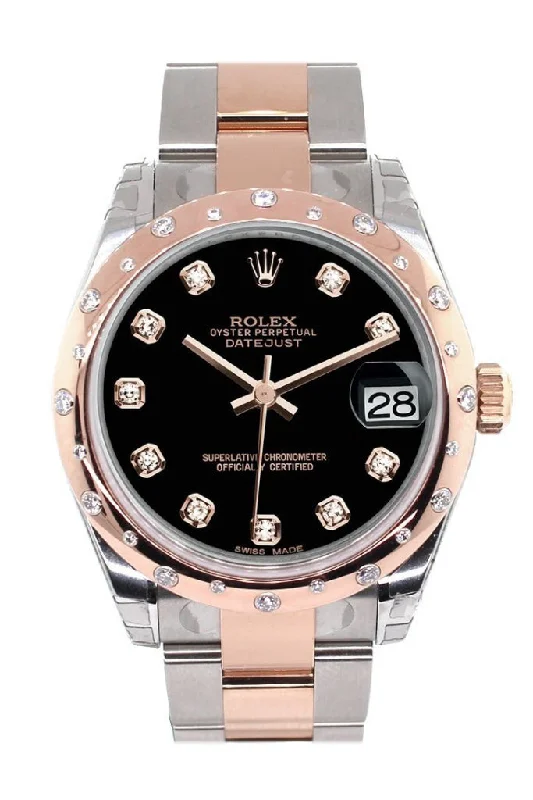 Rolex Datejust 31 Black Diamond Dial Diamond Bezel 18K Rose Gold Two Tone Ladies Watch 178341 Pre-owned-Rolex President Day-Date 40mm Watch